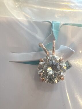 14k Classic Clear Solitaire Moissanite Pendant in authentic Gold